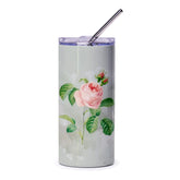 Pink Rose Tumbler, Floral Tumbler, Botanical Print, Cottagecore Decor, Gift for Her, Flower Lover Gift, Tumbler with Straw, Rose - Tawshia